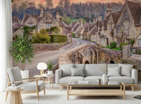 Wandbild Sonnenuntergang im Dorf Cotswold