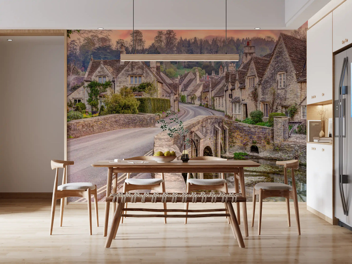 Wandbild Sonnenuntergang im Dorf Cotswold