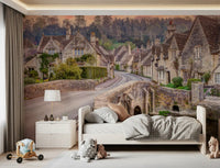 Wandbild Sonnenuntergang im Dorf Cotswold