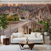 Wandbild Sonnenuntergang im Dorf Cotswold