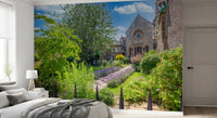 Wandbild Alte Stadt Stein Kirche Gartenszene
