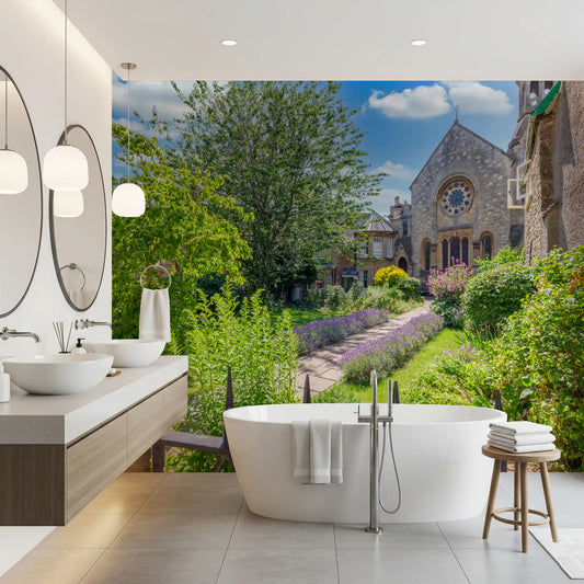 Stone church garden calming a quiet bathroom Wall mural , GD11182