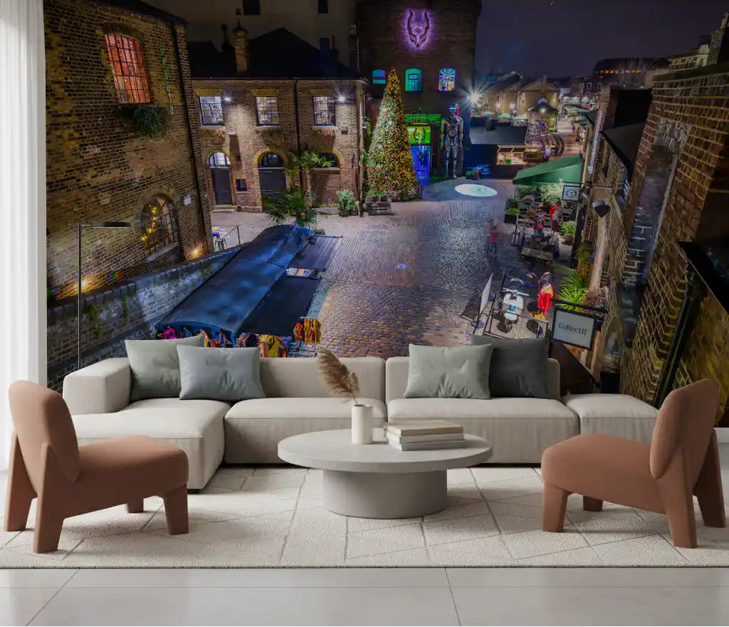 London Nighttime Market Square wall mural filling a living room GD11185
