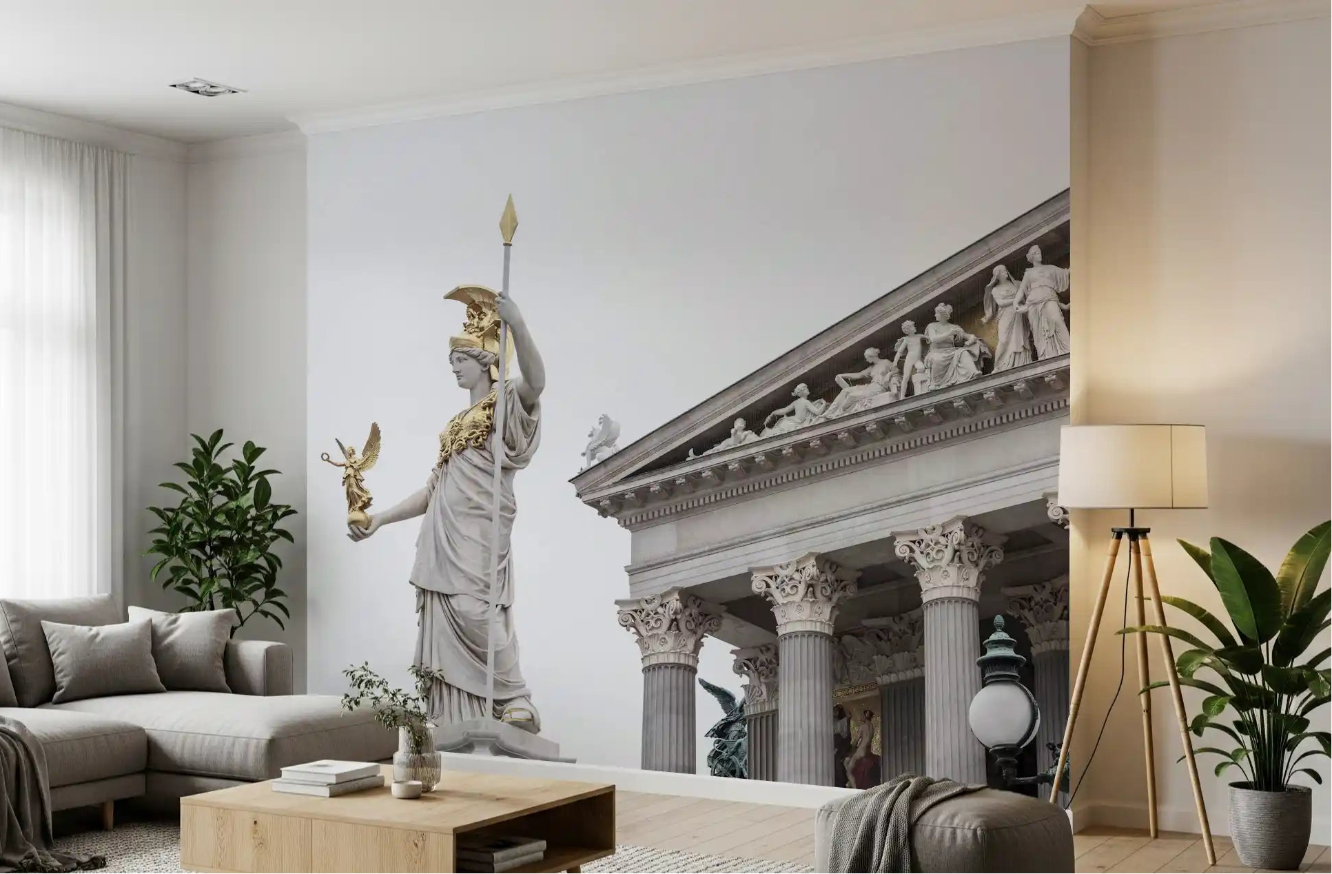 Athena Classical Statue view as a wall mural set in a living room GD11189