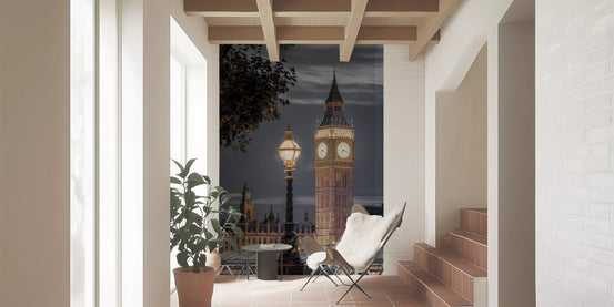 Vægmaleri med London Clock Tower i skumringstimen