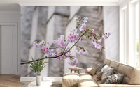 Vægmaleri med forårsblomstrende gren