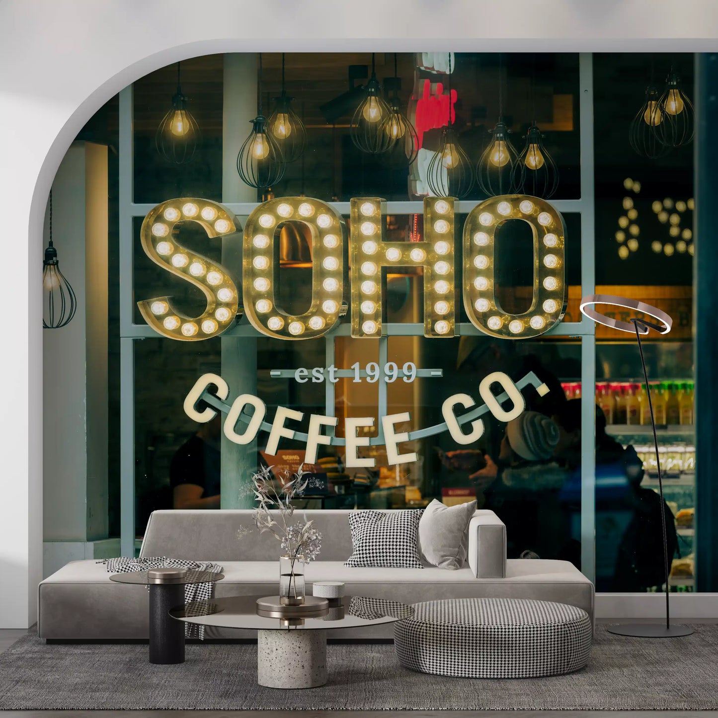 Fresque murale avec enseigne au néon Urban Coffee House