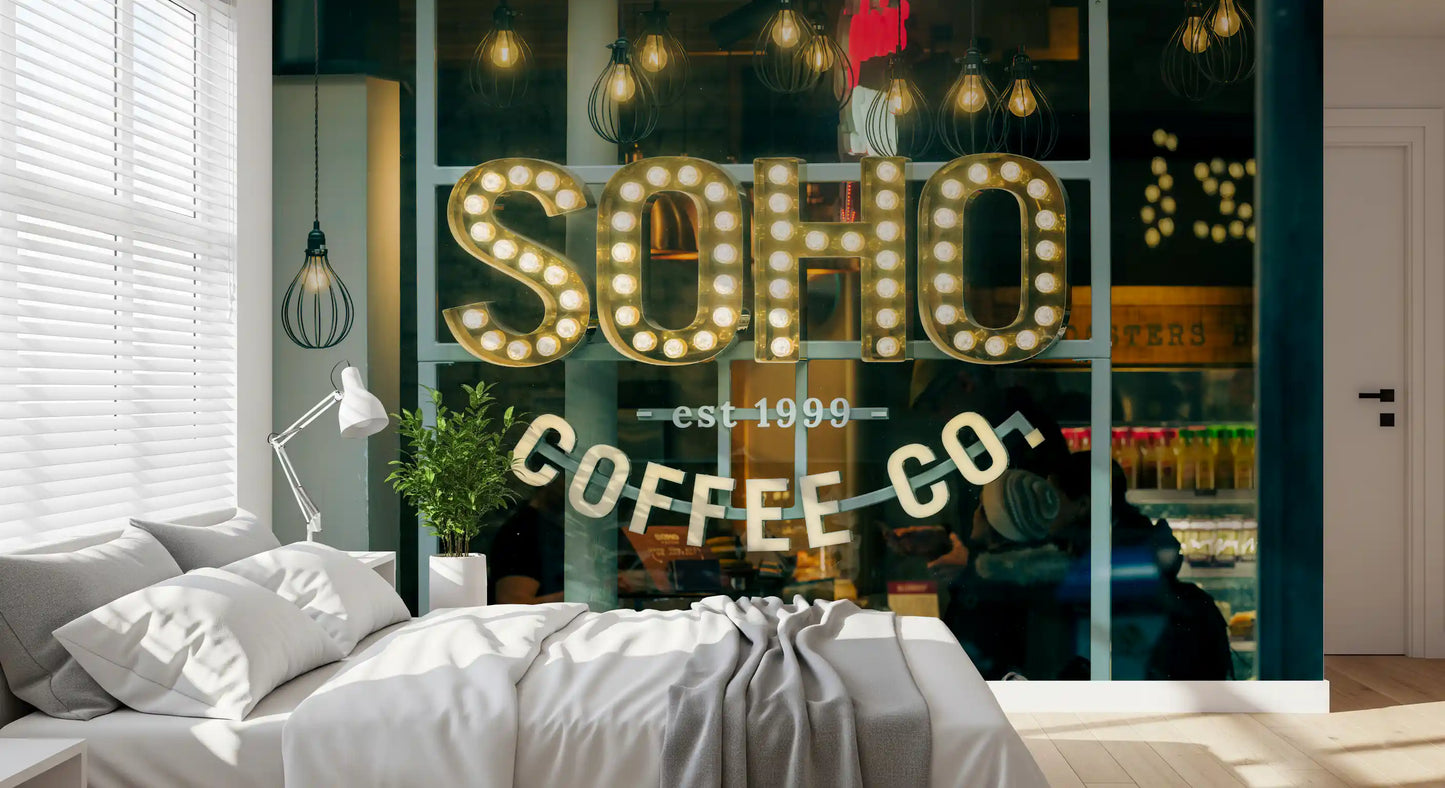 Fresque murale avec enseigne au néon Urban Coffee House