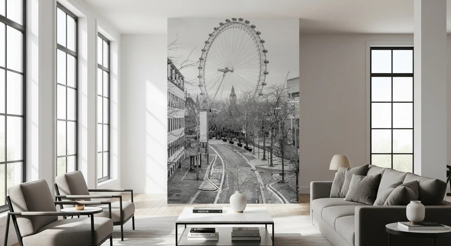 Papier peint panoramique monochrome de la ligne d'horizon des monuments de Londres