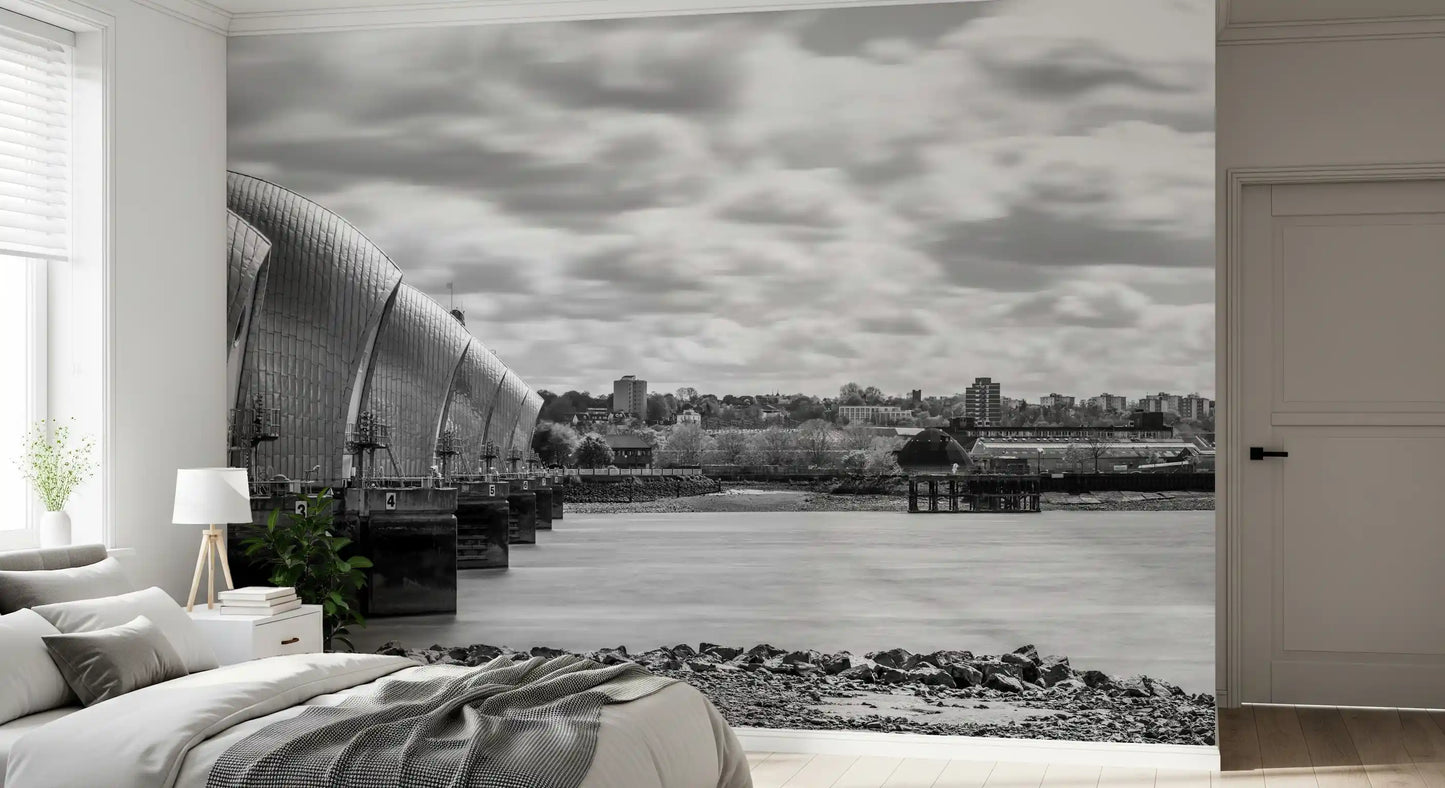 Vægmaleri med udsigt til Thames Flood Barrier