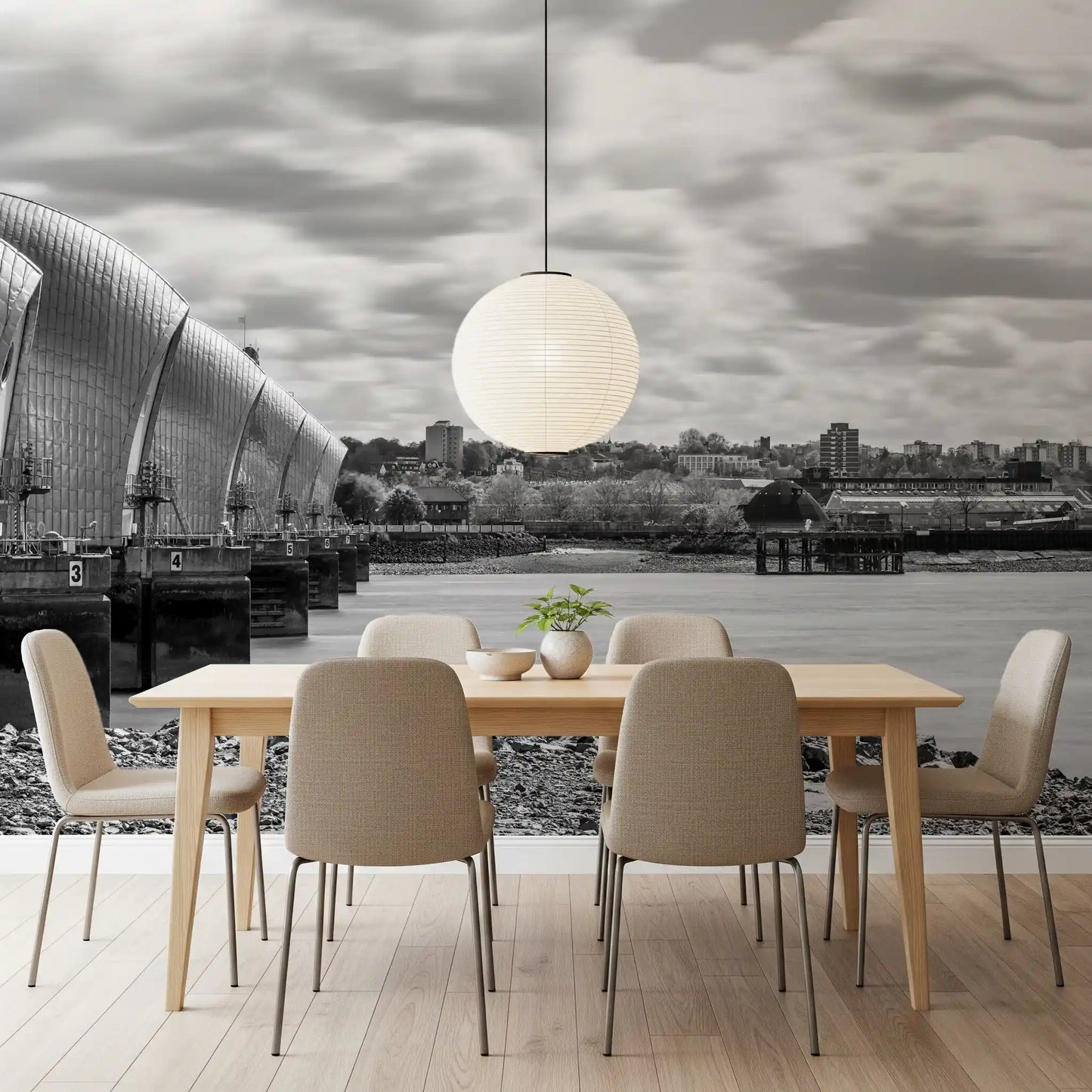 Vægmaleri med udsigt til Thames Flood Barrier