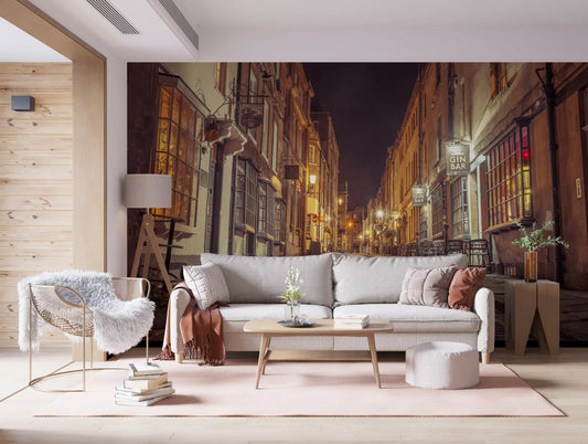 Nocturnal Cobbled Alleyway Wall Mural