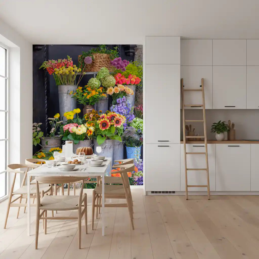 Rustieke Bloemenmarkt Kraam Muurmuurdecoratie