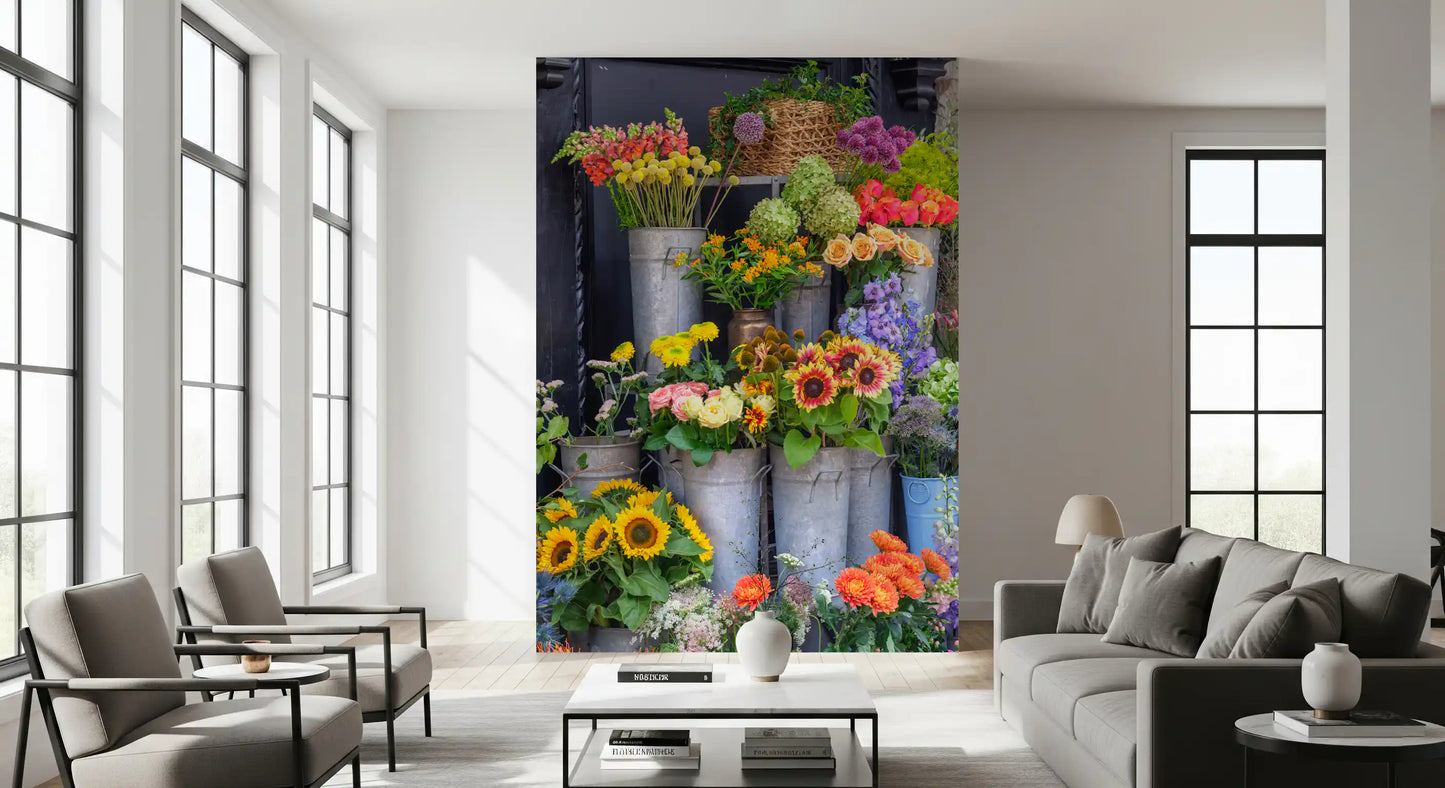Rustieke Bloemenmarkt Kraam Muurmuurdecoratie