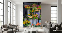 Rustieke Bloemenmarkt Kraam Muurmuurdecoratie