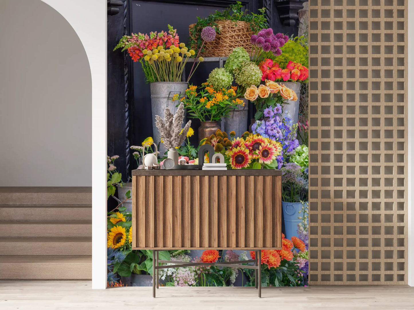 Rustieke Bloemenmarkt Kraam Muurmuurdecoratie