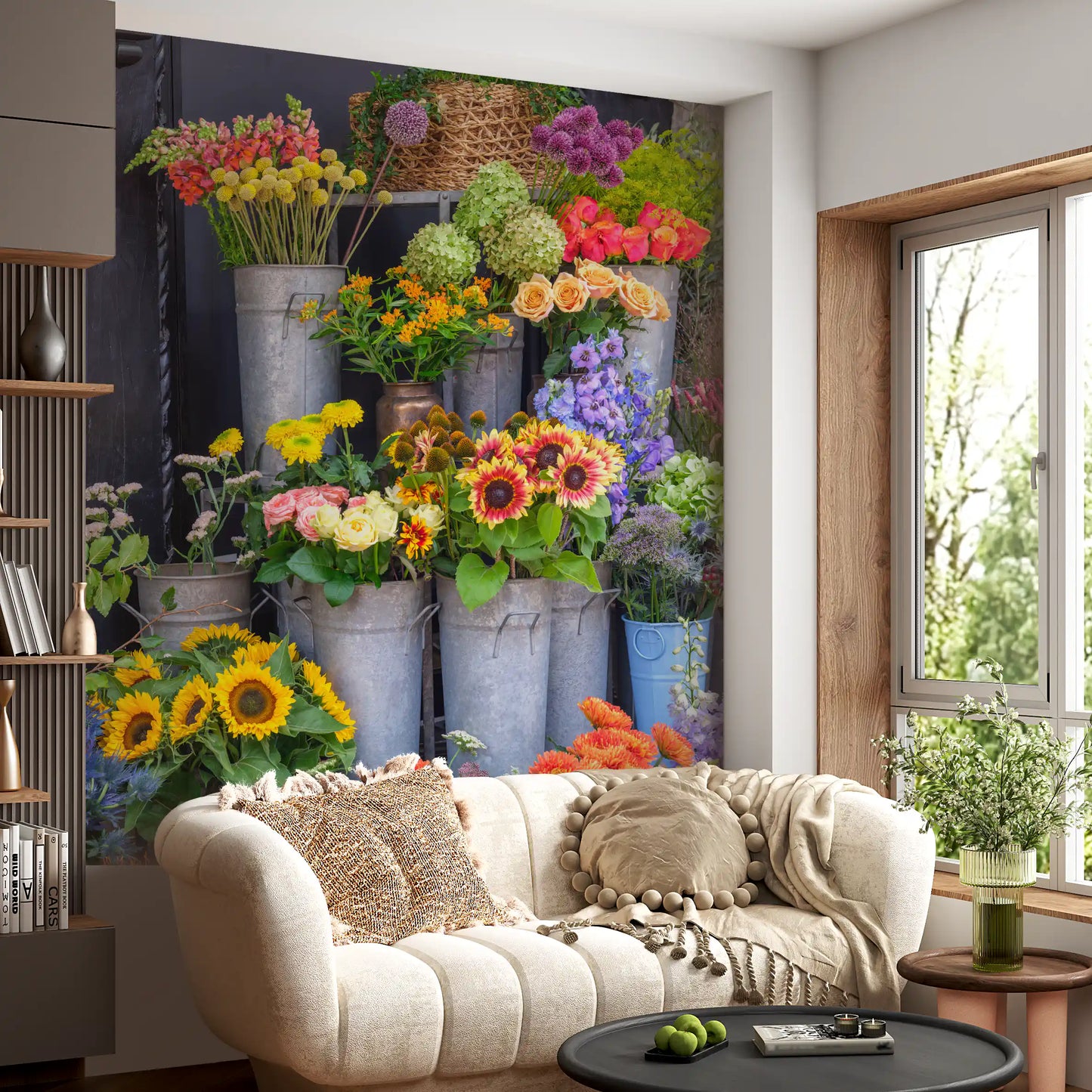 Rustieke Bloemenmarkt Kraam Muurmuurdecoratie