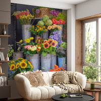 Rustieke Bloemenmarkt Kraam Muurmuurdecoratie