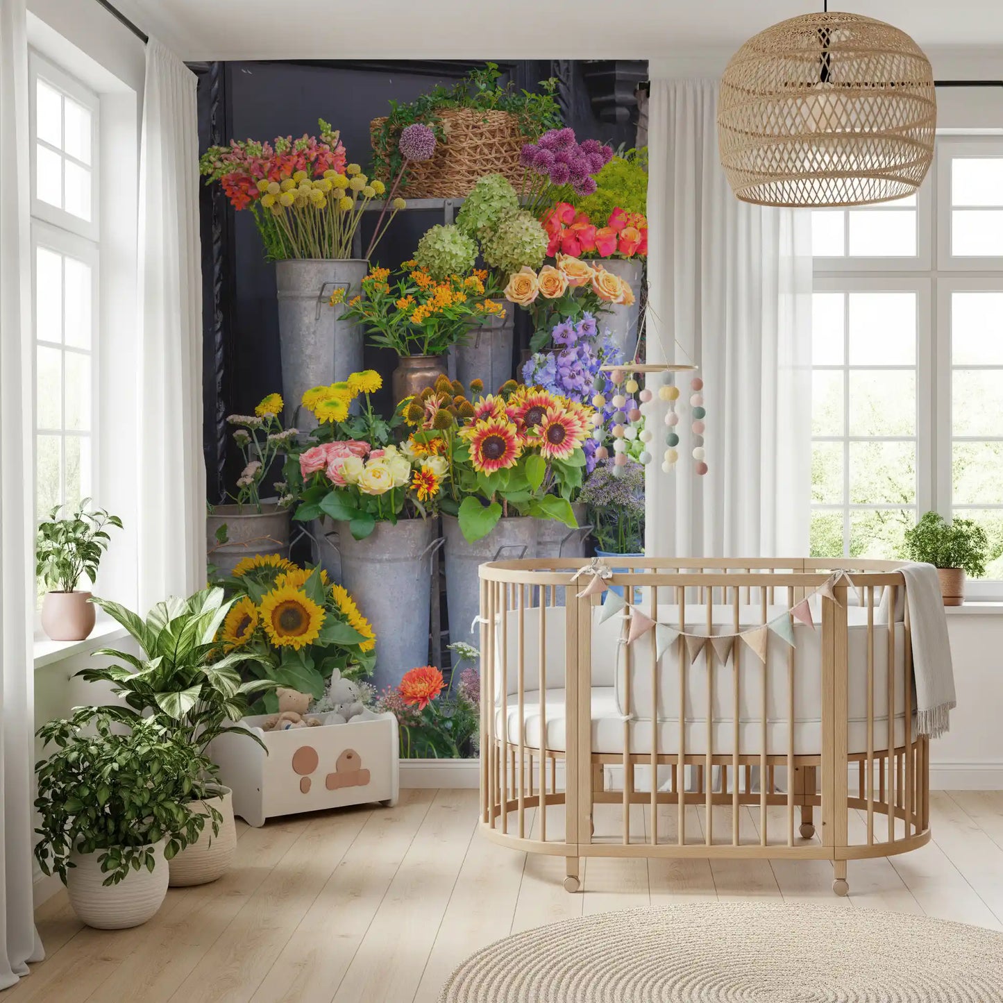 Rustieke Bloemenmarkt Kraam Muurmuurdecoratie