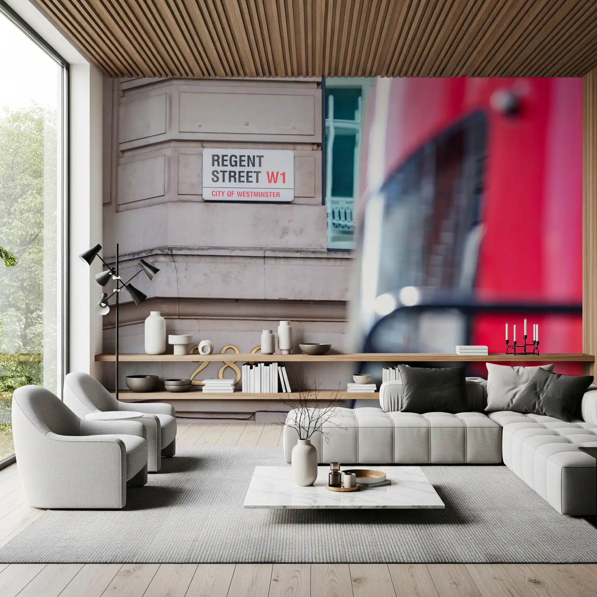 Regent Street W1 sign on a London wall mural warming a living room, GD11208