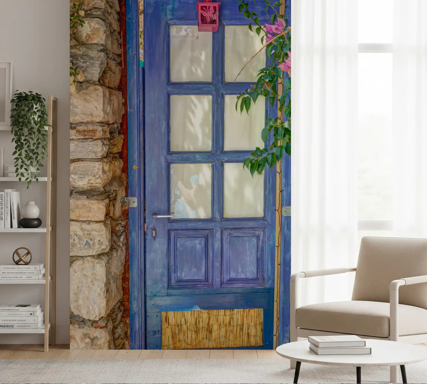 Murale da parete con porta blu mediterranea