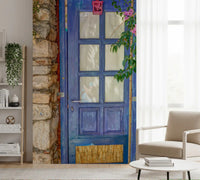 Murale da parete con porta blu mediterranea