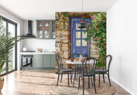 Murale da parete con porta blu mediterranea