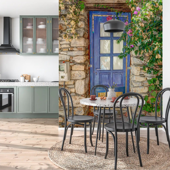 Cobalt Mediterranean doorway wall mural giving a kitchen a coastal focus GD11217
