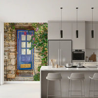 Murale da parete con porta blu mediterranea