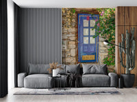 Murale da parete con porta blu mediterranea
