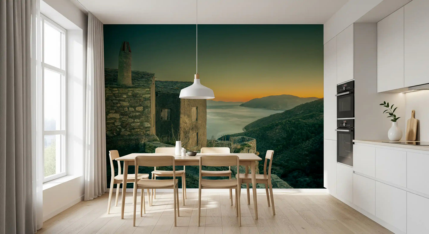 Mediterranean Cliffside Haven Vægmaleri