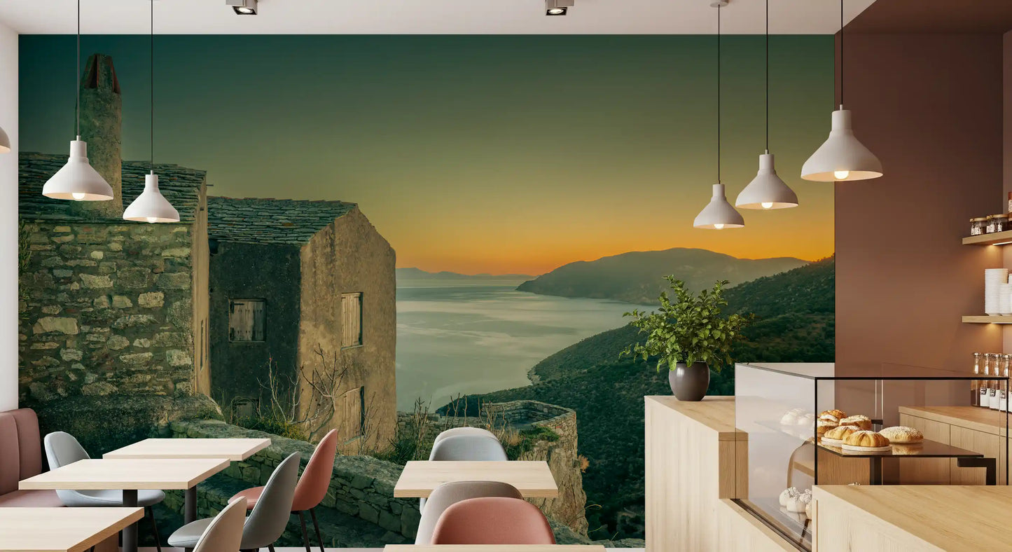 Mediterranean Cliffside Haven Vægmaleri