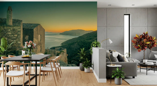 Mediterranean Cliffside Haven Vægmaleri