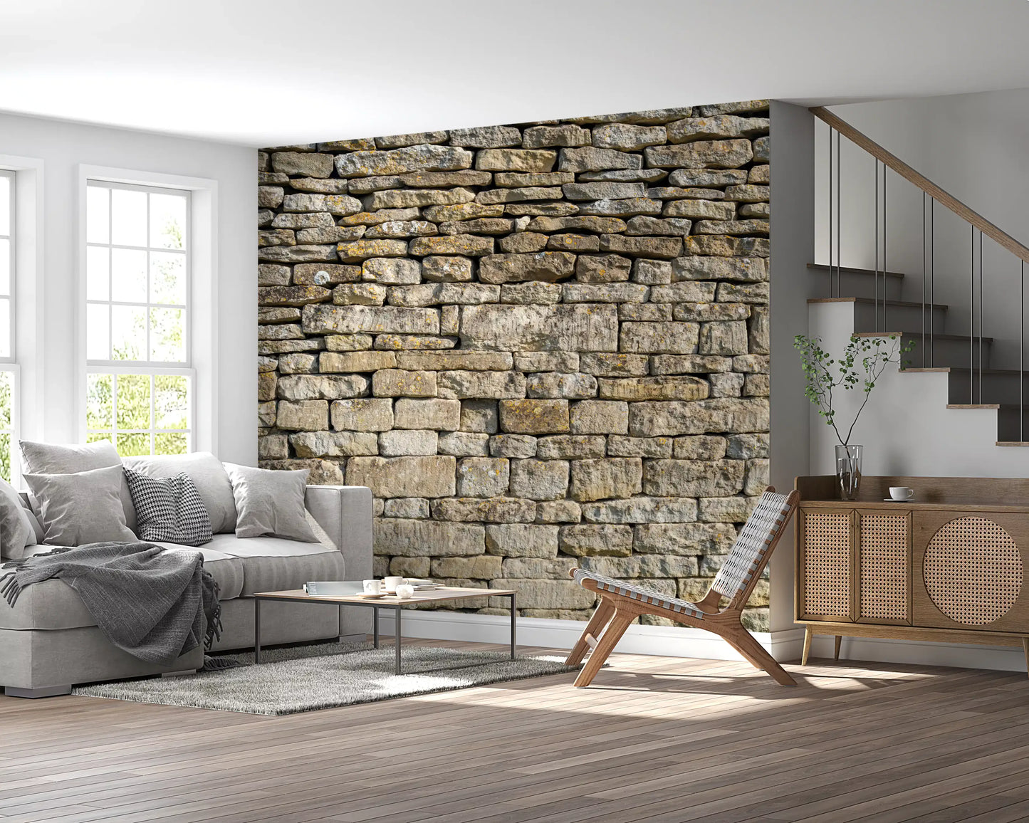 Väggmålning med staplad Cotswold-sten