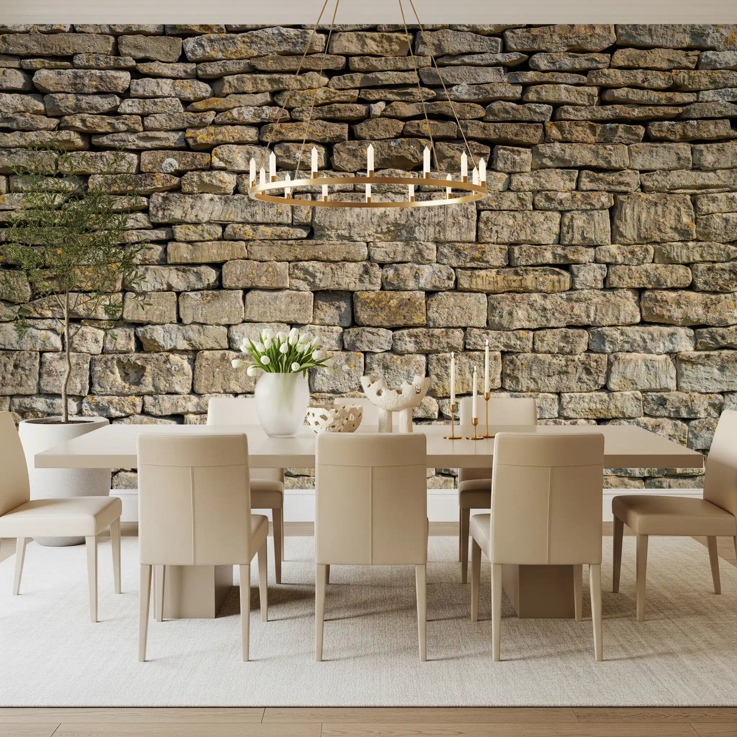 Väggmålning med staplad Cotswold-sten