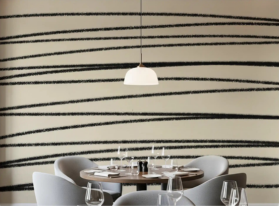 Wavy black lines cross a Sketch Texture wall mural in a Dining room GD11223