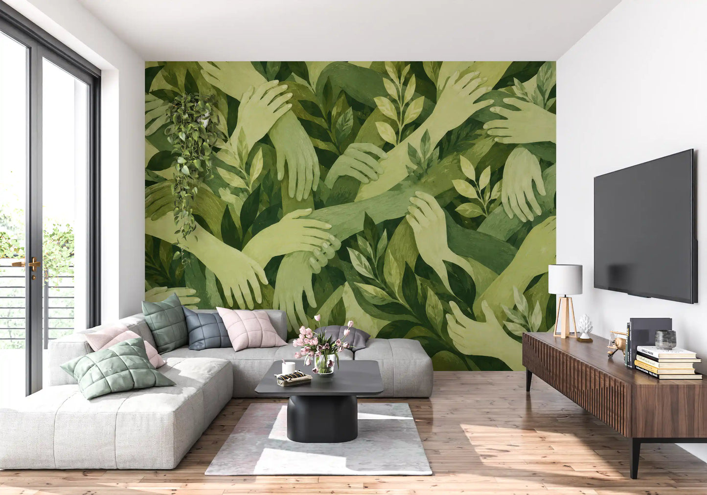 Wandbild Verschlungene Blätterhände