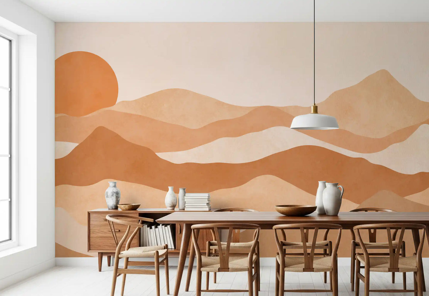 Ørken solnedgang minimalistiske topper veggmaleri