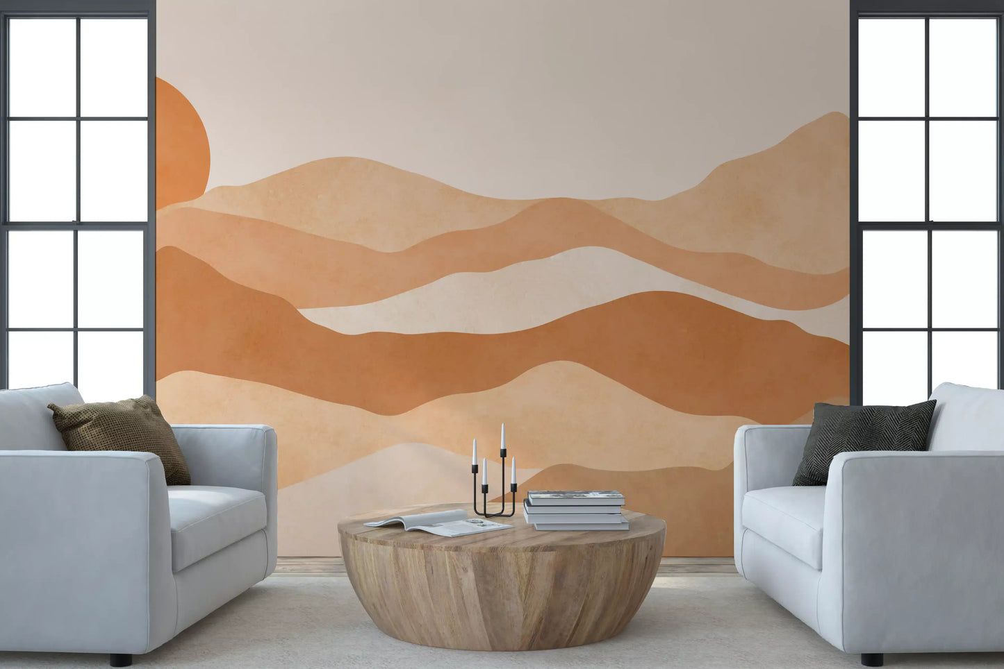 Ørken solnedgang minimalistiske topper veggmaleri