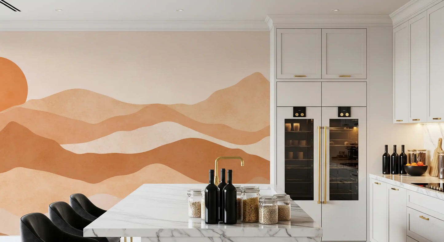 Ørken solnedgang minimalistiske topper veggmaleri