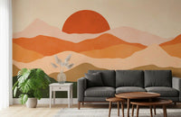 Pictură murală minimalistă cu vârfuri la apus