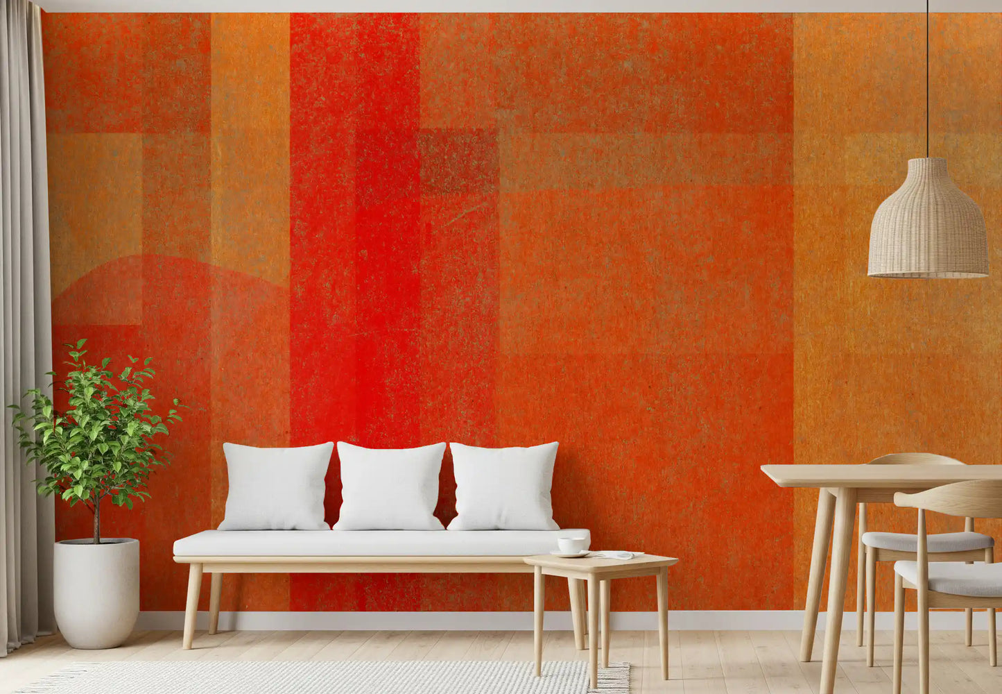 Wandbild mit abstrakter Geometrie und feurigem Sonnenuntergang