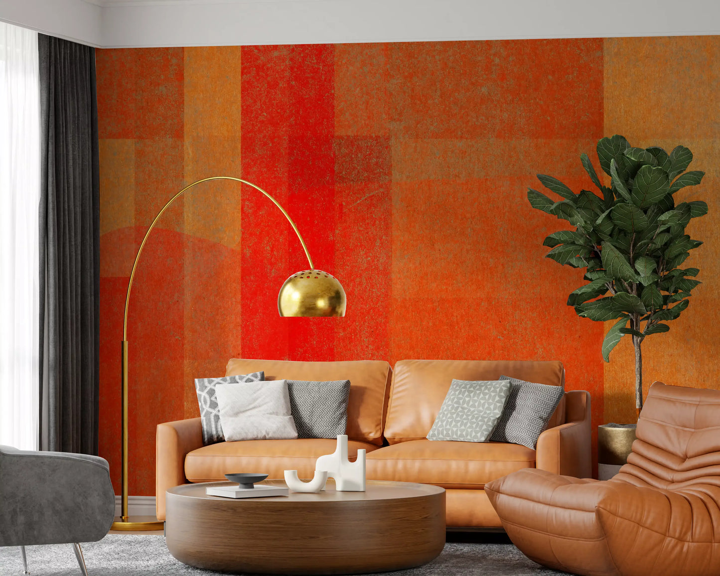 Wandbild mit abstrakter Geometrie und feurigem Sonnenuntergang