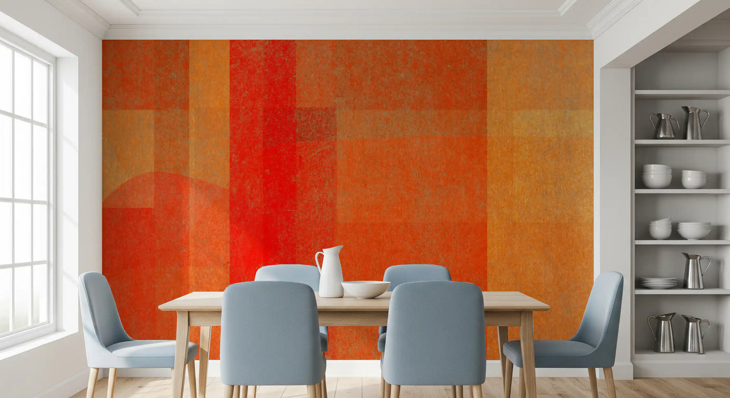 Wandbild mit abstrakter Geometrie und feurigem Sonnenuntergang