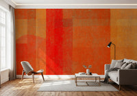 Wandbild mit abstrakter Geometrie und feurigem Sonnenuntergang