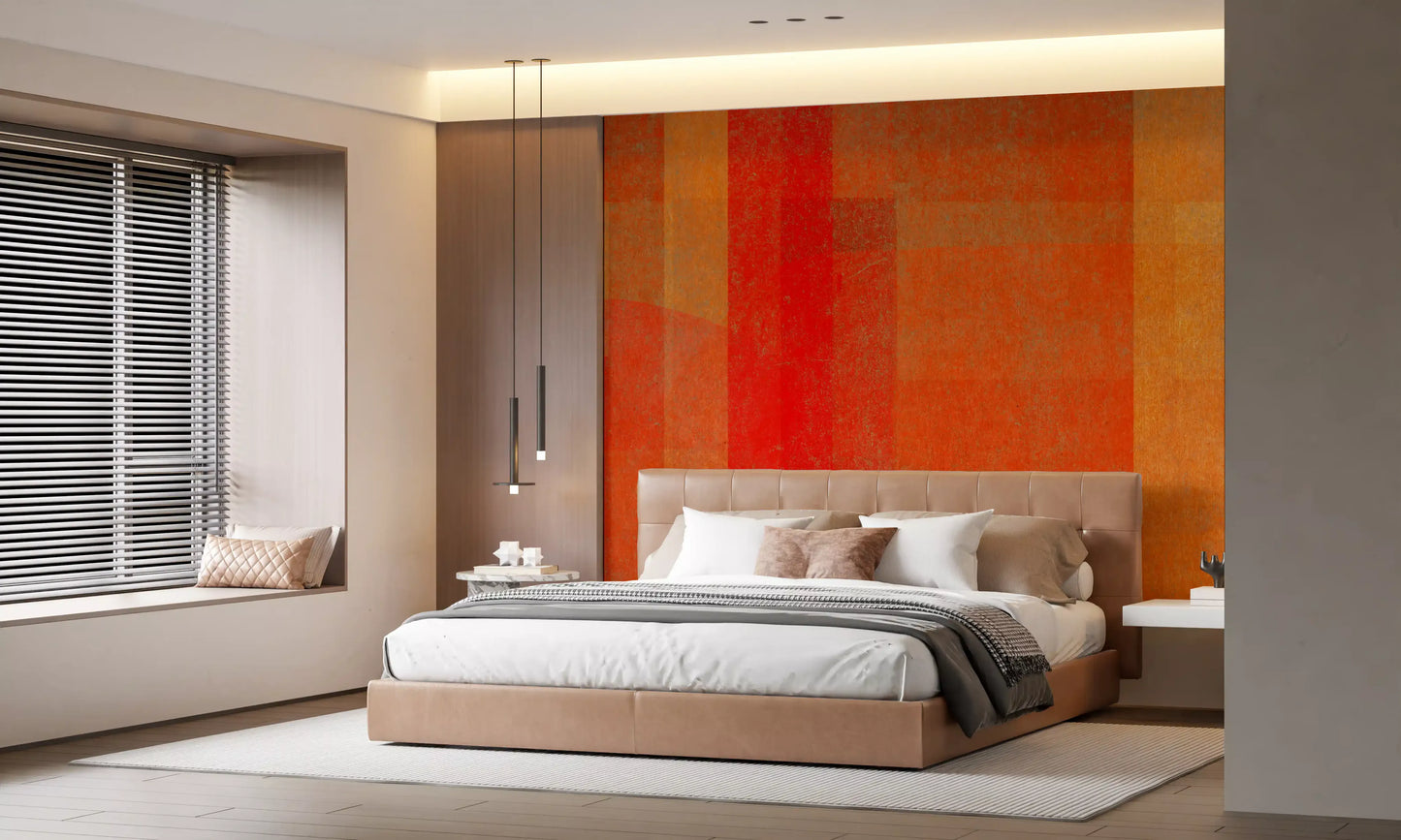 Wandbild mit abstrakter Geometrie und feurigem Sonnenuntergang