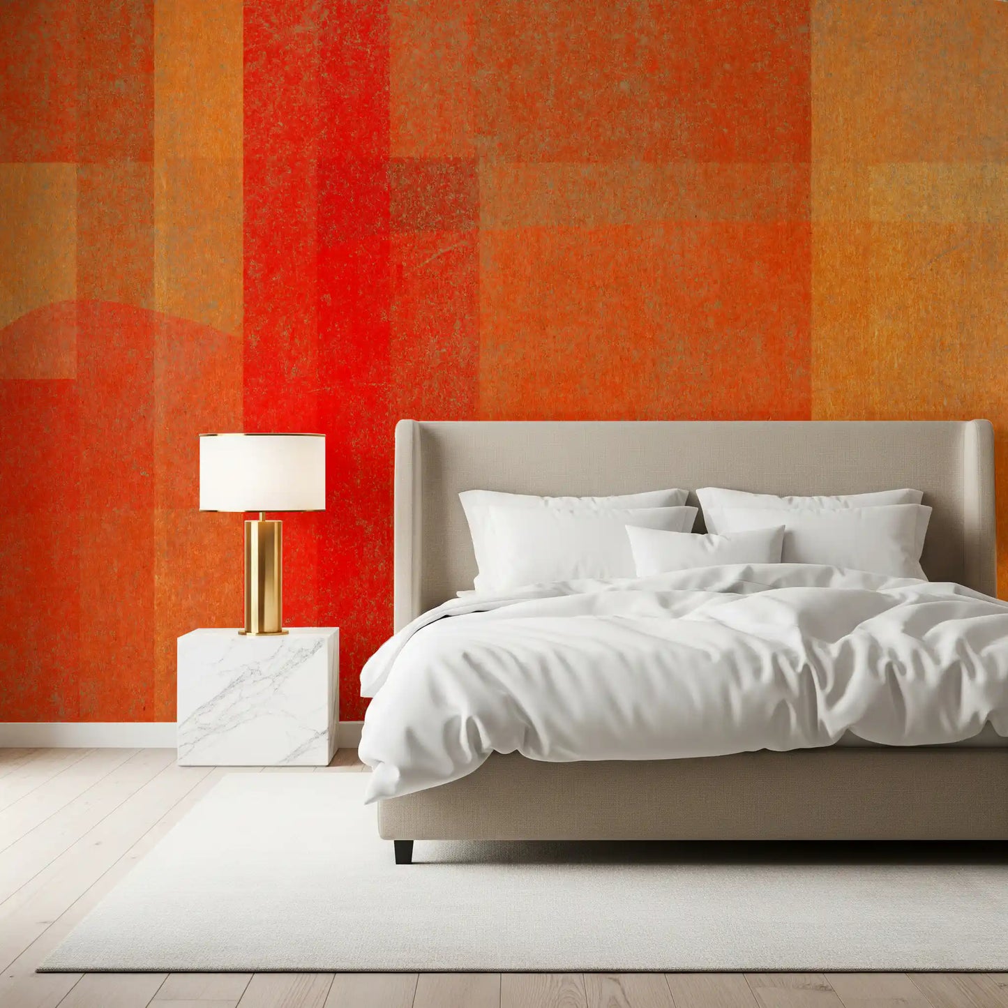 Wandbild mit abstrakter Geometrie und feurigem Sonnenuntergang
