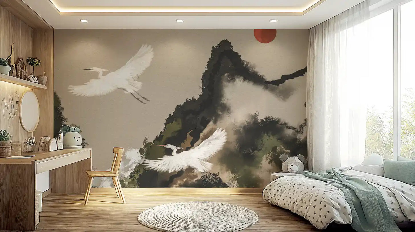Tapet mural peisaj montan Zen Heron