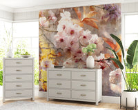 Mural de Pared con Ilustración de Flor Dorada Rústica