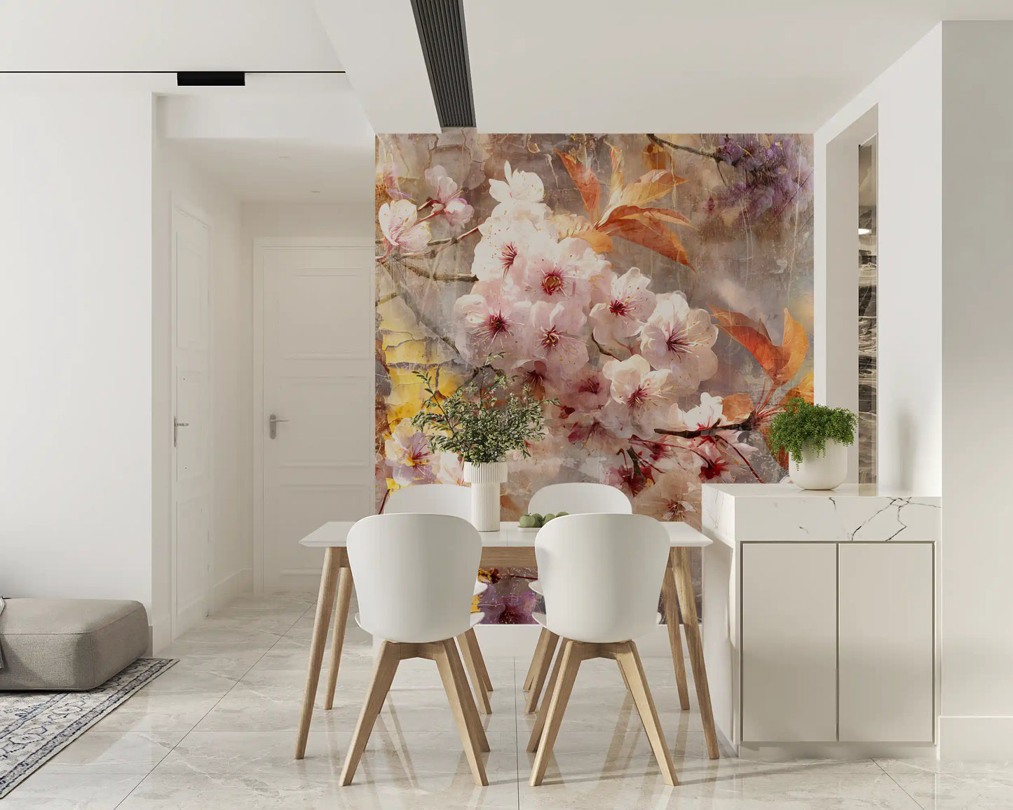 Mural de Pared con Ilustración de Flor Dorada Rústica